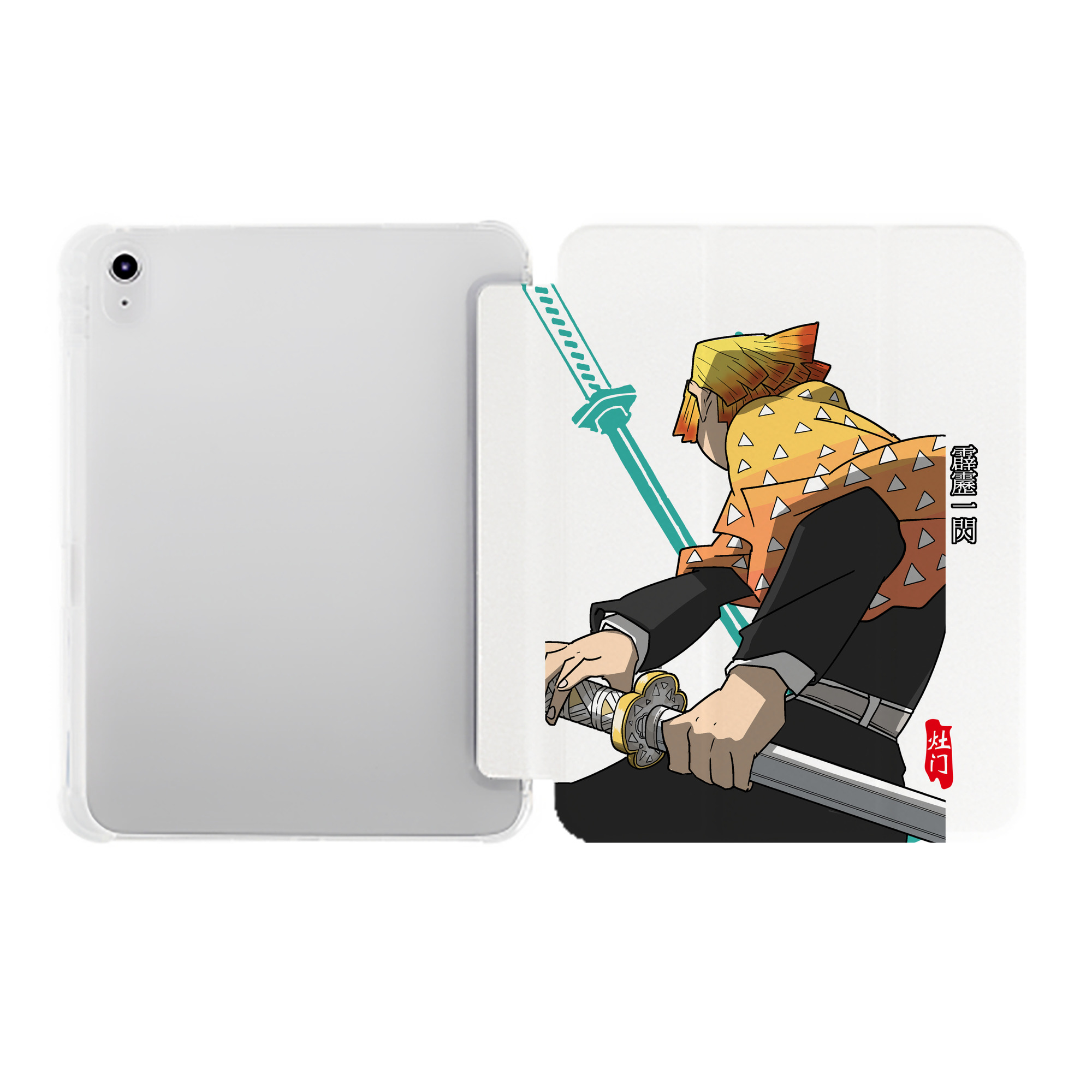 （画像用） 鬼滅の刃（きめつのやいば）我妻 善逸／あがつま ぜんいつ Agatsuma Zenitsu IPad ケース ペン収納付き 三つ折りスタンド PUレザー×シリコン 対応機種9.5/10.5/10.9インチ